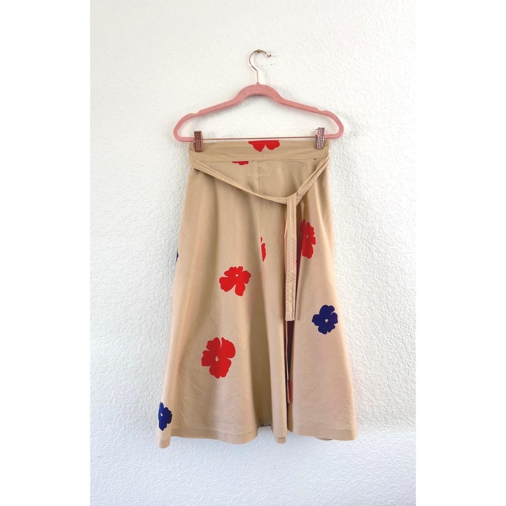 Rare Vintage Women's Beige Floral Midi Skirt Size S Tie Waist